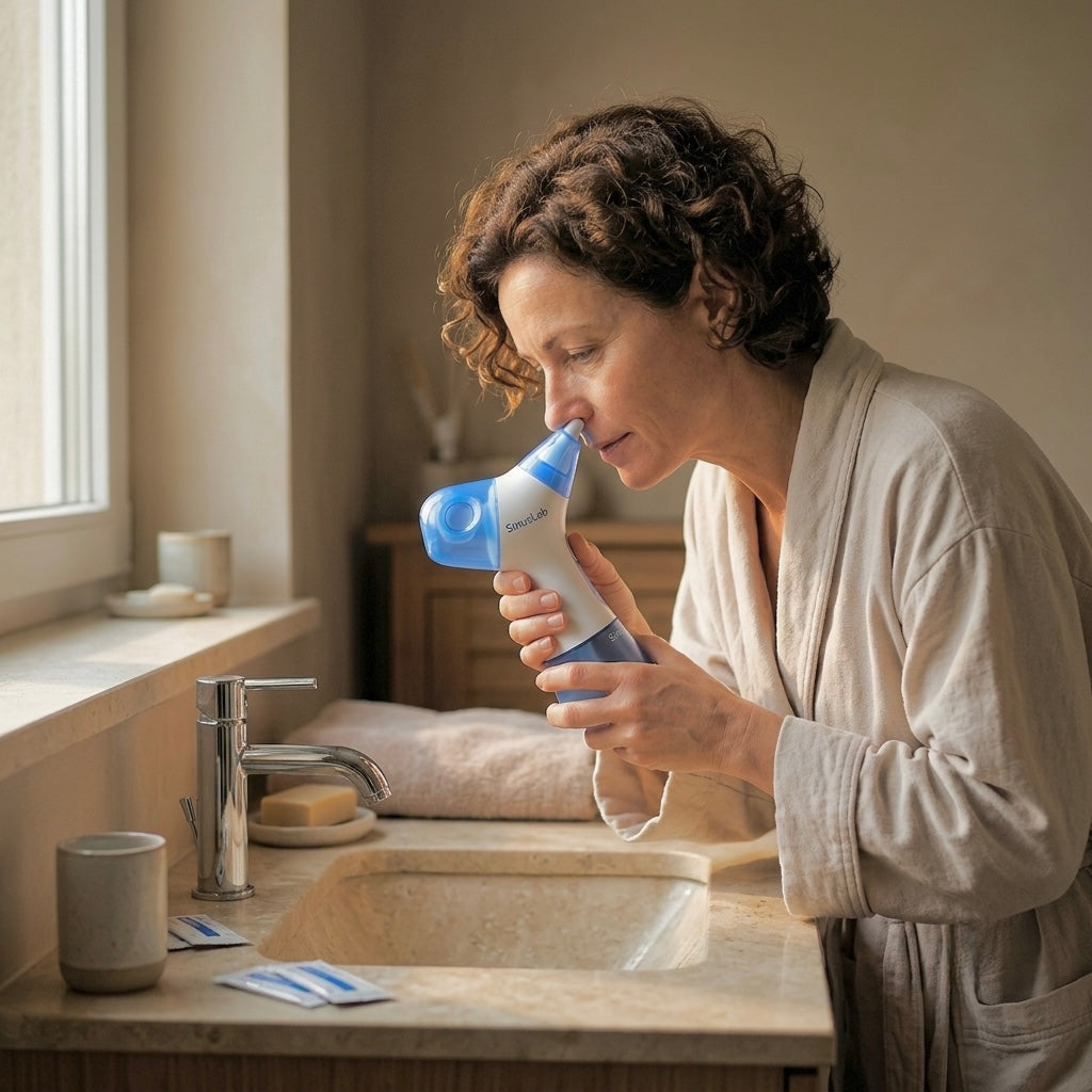 SinusLab in use at the bathroom sink