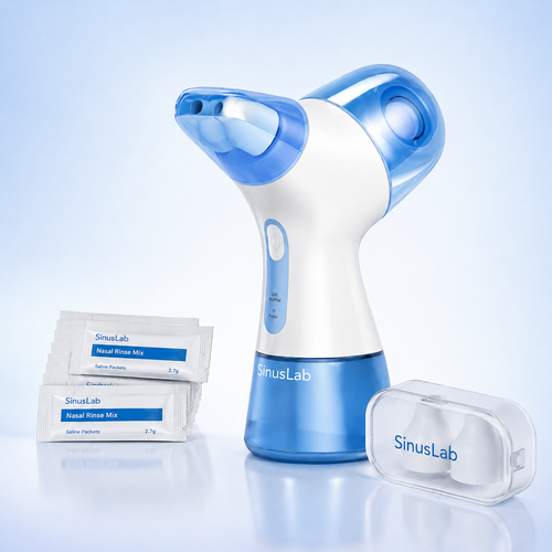 SinusLab Electric Sinus Cleaner with saline sachets and travel case